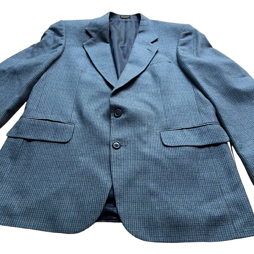 Oscar De La Renta Mens Size 42L Gray Houndstooth Single Breasted Blazer Jacket - Picture 1 of 15